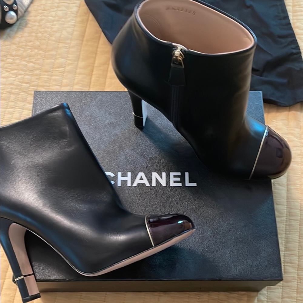Chanel Black Leather Ankle Boots